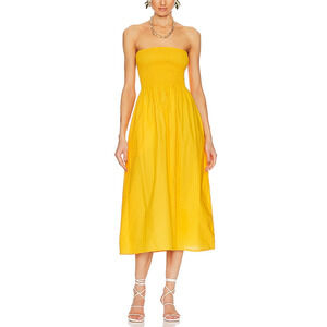 Faithfull The Brand 'Madella' Yellow Cotton Midi Dress Size S